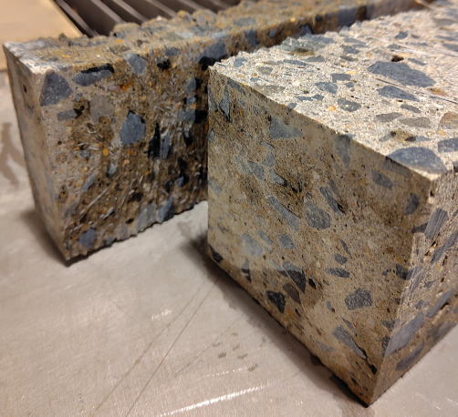 スチールファイバーコンクリート供試体ウォータージェット切断加工　